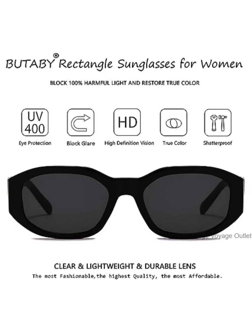 Women Retro Rectangle Sunglasses UV400 Protection Plastic Frame Driving Shades
